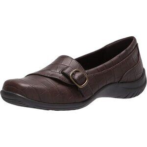 Easy Street 6.5 M Cinnamon Buckle Slip On Flats Closed Brown Crocodile Print NEW